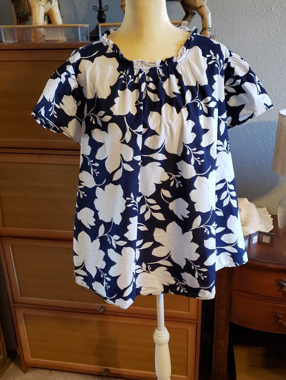 Lane Bryant Navy and White Floral Top